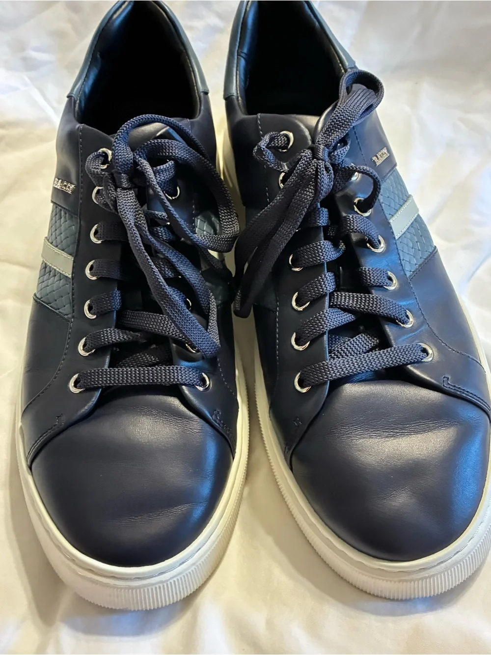 Bally Marcus Navy Leather Low-Top Sneakers with Light-Blue Stripe